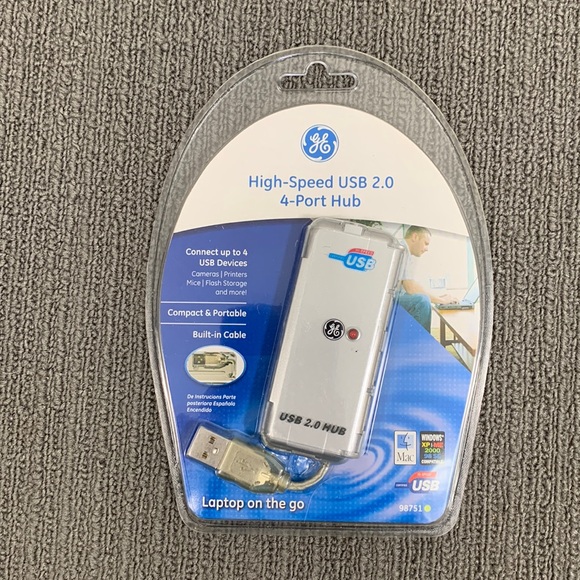 GE High Speed USB 2.0 4-Port Hub Built in Cable #98751 New Factory Sealed - Picture 3 of 13